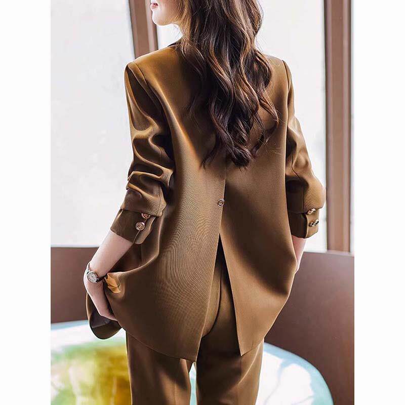 极速咖色后开叉西装外套女2026春秋季新款设计感小众休闲西服职业