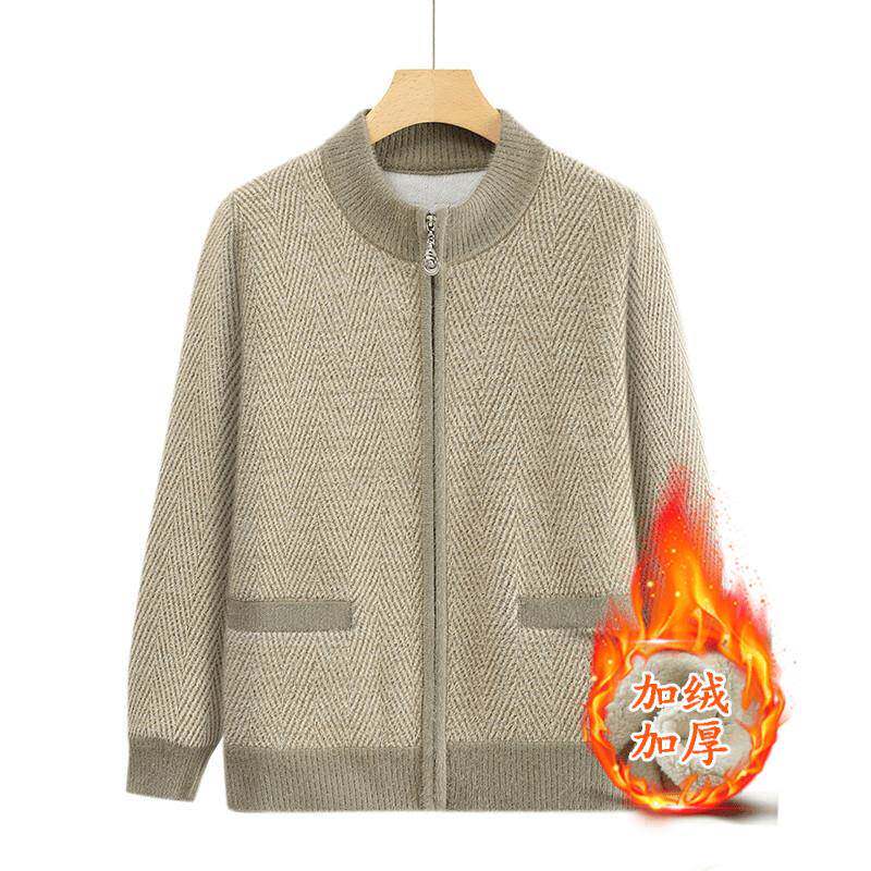 极速奶奶装秋冬加绒开衫毛衣女衣服中老年妈妈上衣老年人针织衫外