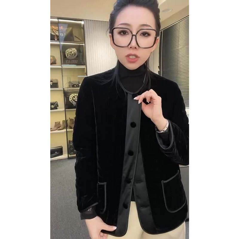 极速黑色时尚洋气简约百搭棉服女秋冬新款丝绒显瘦遮肉高级感休闲