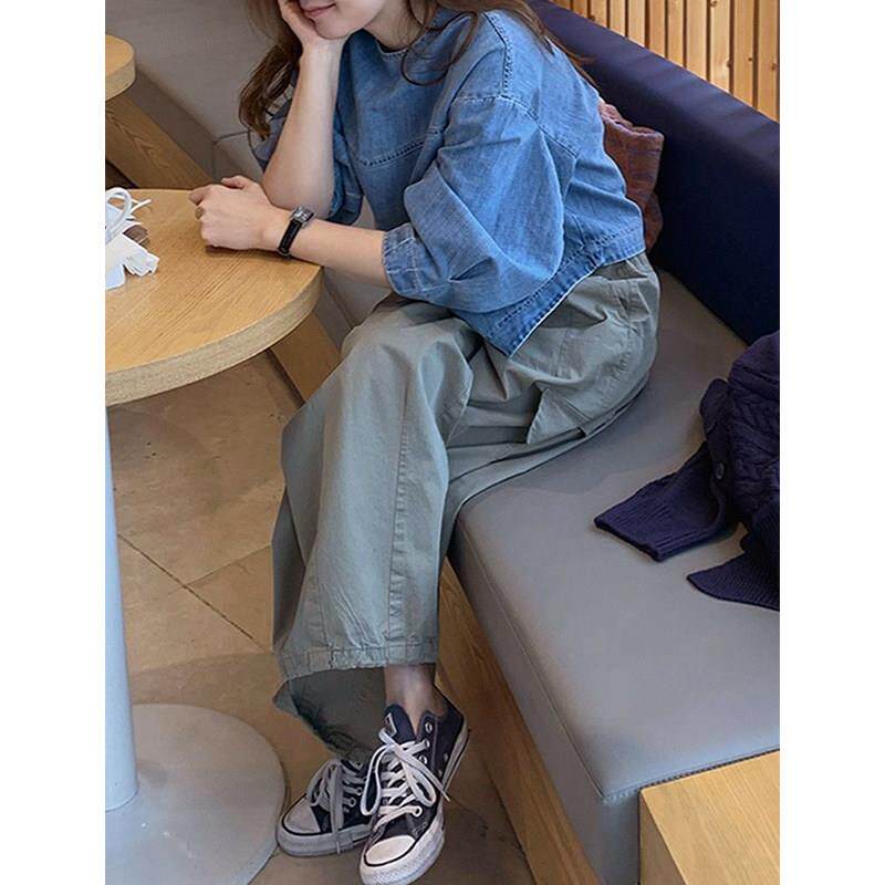 极速大码女装300斤港风ins九分袖短款牛仔衫胖mm秋季宽松休闲减龄