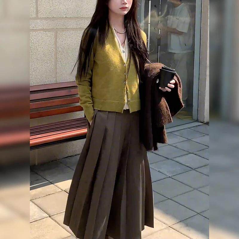 极速冬季穿搭一整套高级感假两件针织开衫上衣女百褶设计感气质休