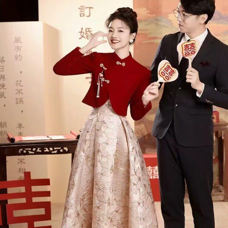 极速新中式红色敬酒服马面裙女装改良国风旗袍秀禾服秋冬新娘结婚
