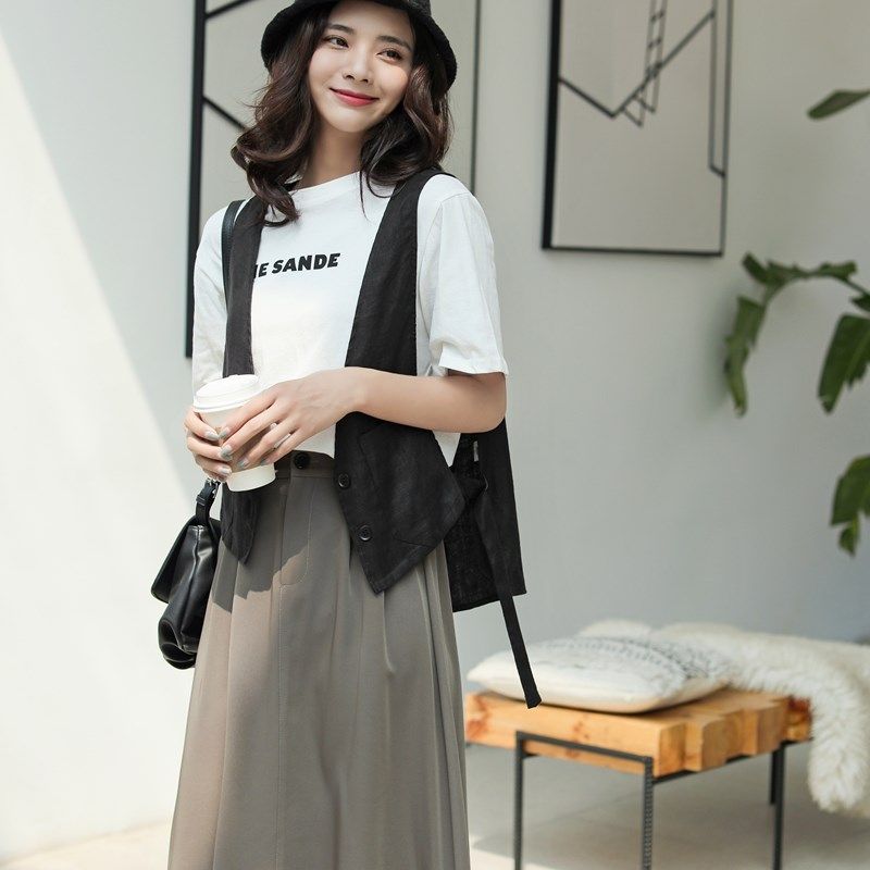 韩版时尚简约亚麻纯色短款马甲女2024新款百搭时髦外穿坎肩,女装/女士精品,马夹,淘宝优惠券,粉丝福利购,淘宝优惠卷