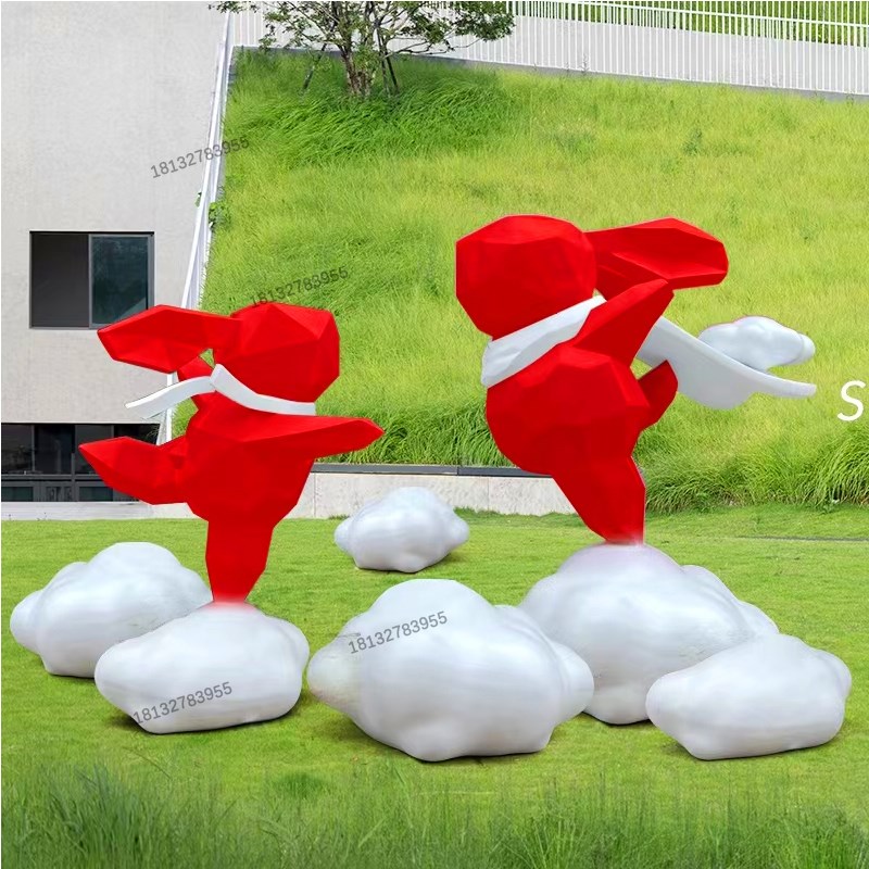 不锈钢镂空云朵雕塑玻璃钢抽象人物铁艺景区公园户外装饰造型摆件