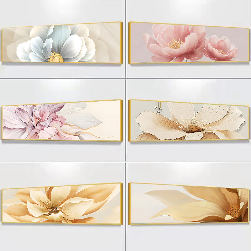 奶油风卧室装饰画高级感横幅沙发背景墙壁画温馨花卉主卧床头挂画,家居饰品,现代装饰画,淘宝优惠券,粉丝福利购,淘宝优惠卷