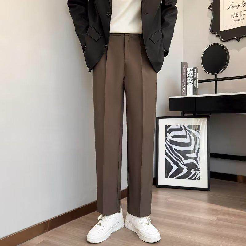 休闲西裤男直筒宽松坠垂感轻熟风春秋季男生九分阔腿长裤