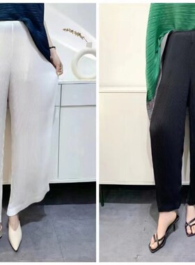 2025新款日系宽松洋气显瘦褶皱纯色收腰J垂坠感薄款直筒阔腿长裤