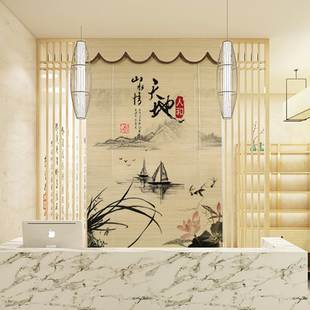 隔断帘升降竹子装 竹帘窗帘卷帘印花遮光竹门帘阳台遮阳帘子日式 饰