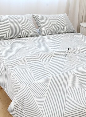 律动100%全j棉三件套床单被套纯棉简约风四件套条纹床上用品