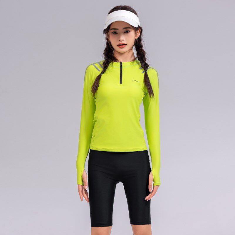 泳衣分体新款长袖长裤微胖大码女士平角五分裤潜水冲浪服套装温泉