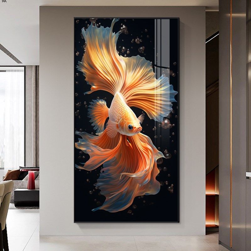 入户玄关装饰画招财九鱼图挂画现代简约正对门走廊过道竖版壁画,家居饰品,现代装饰画,淘宝优惠券,粉丝福利购,淘宝优惠卷