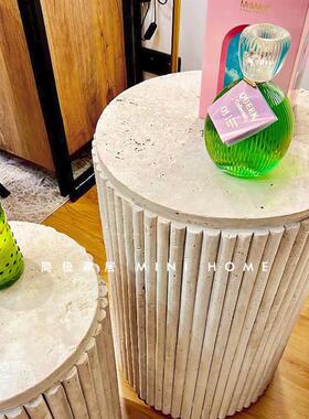 天然黄洞大理石圆柱 手工石材落地摆件 客厅装饰几何雕塑 大理石N