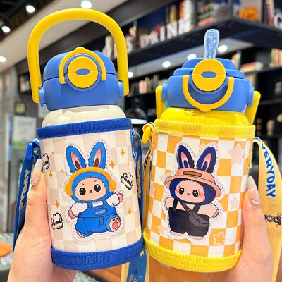 儿童保温杯男女孩可o爱带杯套吸管水杯小学生上学专用便携斜挎水