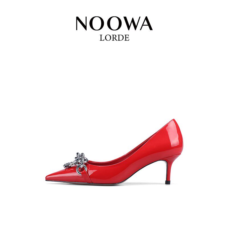 NOOWA尖头高跟鞋女婚鞋2025新款红色细跟气质名媛高级.感法式单鞋