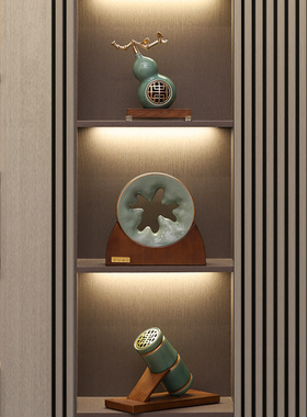 新中式办公室客厅书房摆件送领导酒柜装饰品博古架玄关摆设