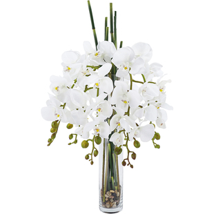 蝴蝶兰仿真花玻璃花m瓶插花套装 饰品浴室假花摆台花 酒店卫生间装