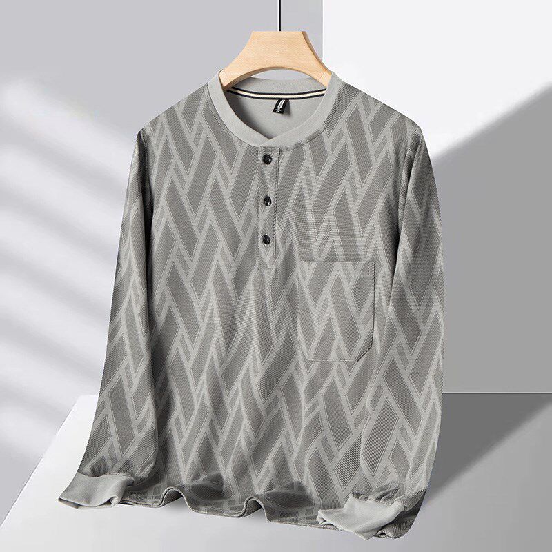 爸爸长袖t恤中老年男士薄款秋衣中年春秋装老人带口袋打底衫