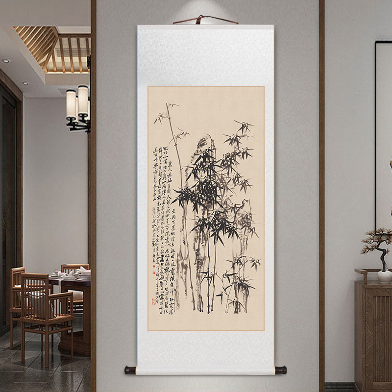 名家国画郑板桥竹子挂画新中式客厅书房装饰画卷轴装裱办公室字画