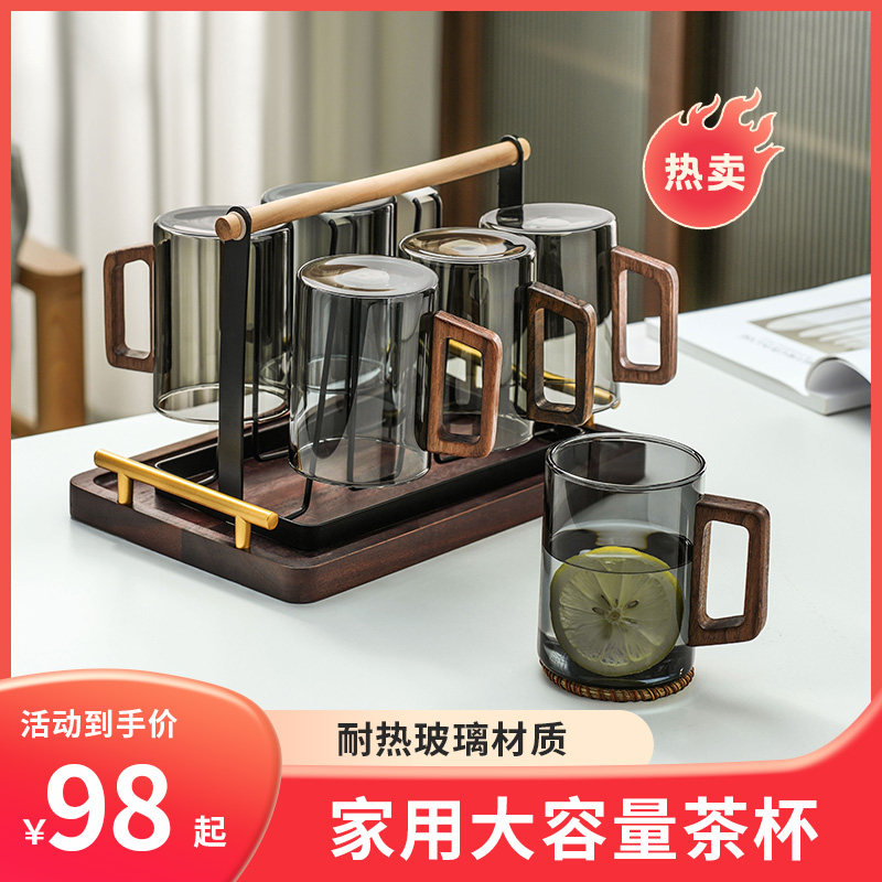 玻璃杯套装茶杯家用耐高温喝水杯子杯F组待客大容量高档中式带把