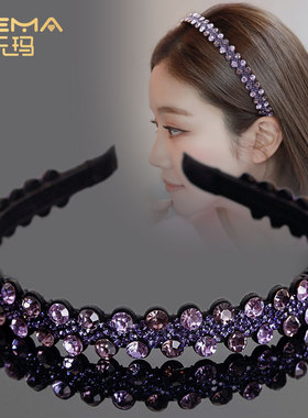 韩式水钻发箍2024新款时尚波浪发E卡宽边压发头箍防滑高档发夹发