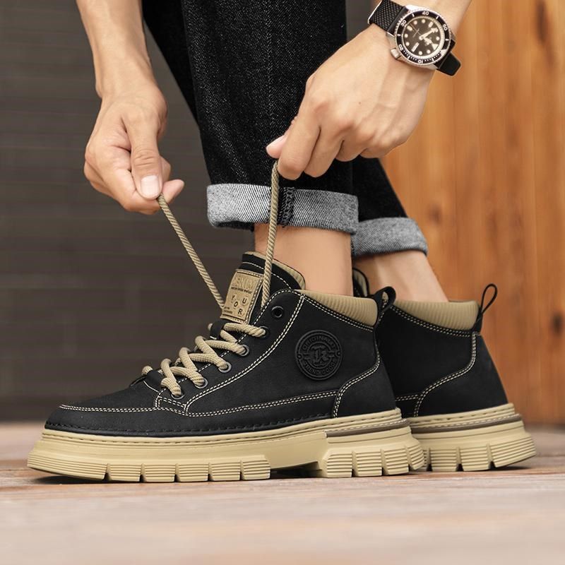 高帮马丁靴男2024新款英伦风高级感厚底增高工装中帮惠州休闲皮鞋
