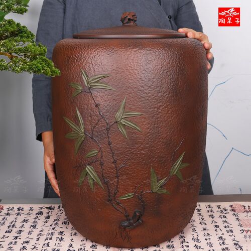 陶呆子云南建水紫陶茶叶罐锤纹大号 存茶缸陶瓷密封七饼茶缸