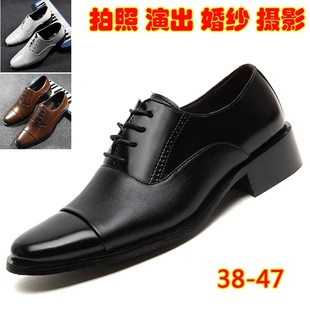 英倫三接頭系帶黑皮鞋 加大碼 單鞋 春454647 男影樓拍照演出合唱隊(duì)鞋