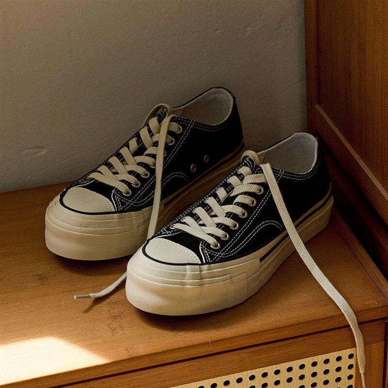 增高厚底硫化鞋男款休闲黑色低帮经典六层围边夏透气板鞋帆布鞋