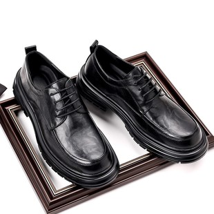大码圆头皮鞋男款爸爸鞋英伦风商务正装德比鞋男士结婚新郎鞋