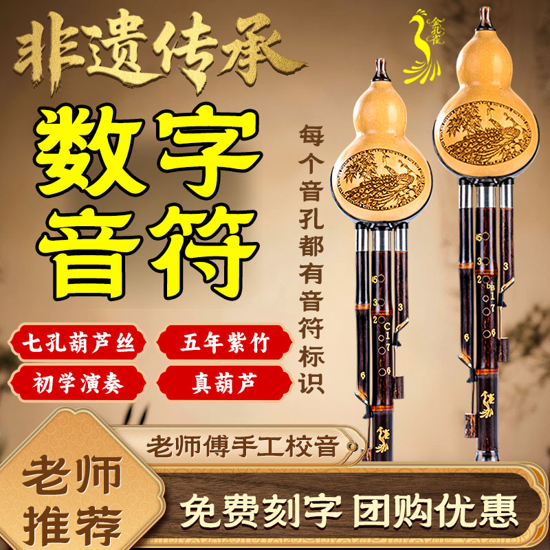 金孔雀高端七孔紫竹葫芦丝小学生专用C调降B调初学者入门儿童乐器