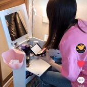 东吟家居日式 梳妆台卧室小户型迷你折叠翻盖网红化妆台移动化妆柜