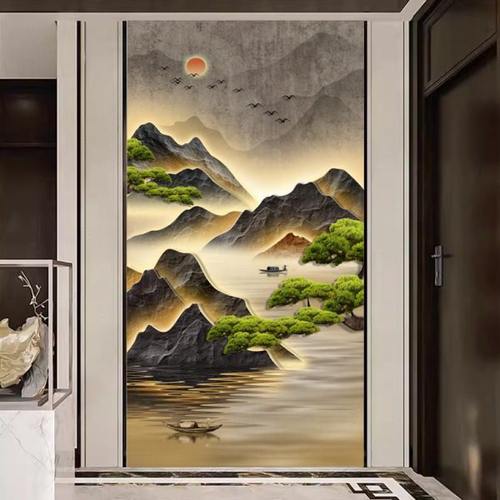 入户玄关装饰画山水画大气轻奢走廊过道壁画高端壁纸背景墙好寓意