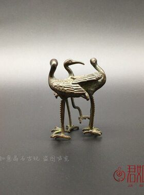 实心铜三只仙鹤摆件 铜盖置铜艺微雕小仙鹤铜鸟茶艺茶道茶宠