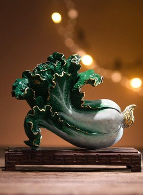 守藏朱炳仁铜 百财进宅铜制摆件 财源广进开业礼品白菜高风亮节