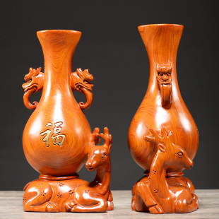 飾辦公擺設(shè)工藝禮品 花梨木雕花瓶擺件實(shí)木質(zhì)雕刻一路發(fā)家居客廳裝