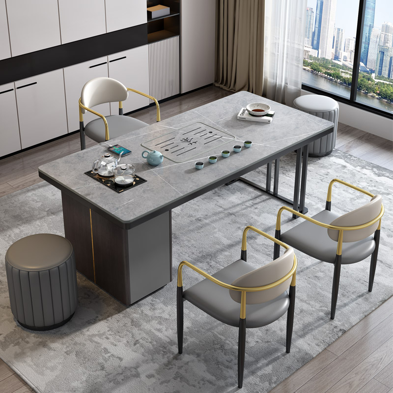 2022款轻奢岩板茶桌家用小茶台办公室功夫茶几茶具套装烧水壶一体