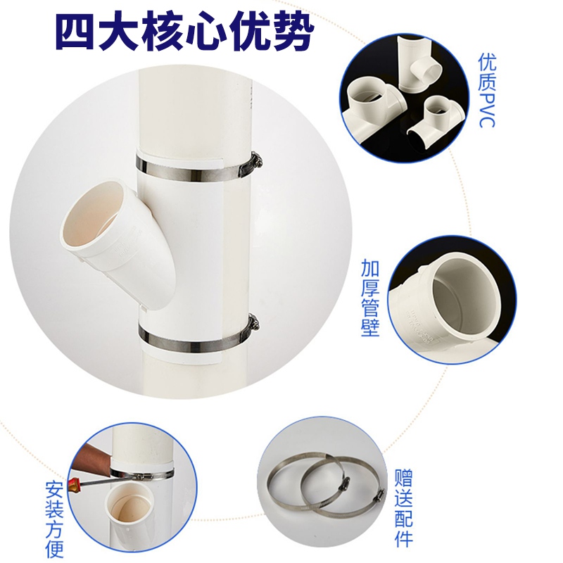 PVC排水管补漏片快速抢修下水管三通变径开口三通接头配件哈夫节