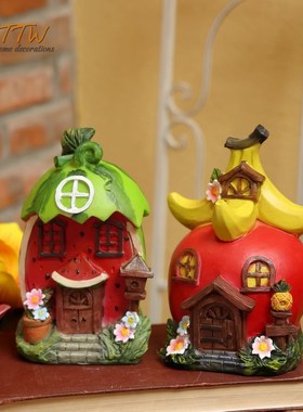 美式乡村风格卡通趣味摆件布景装饰彩色小房屋摆件