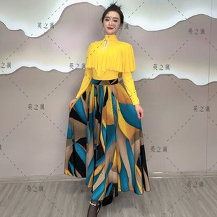 英之飒新720度超大摆广场舞长款 显瘦半身裙吉特巴水兵花色舞蹈裙