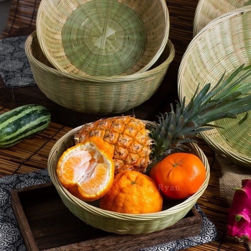 竹编馒头筐竹青编织篮子菜篮子水果篮竹编馒头筐平底篮竹制品环保