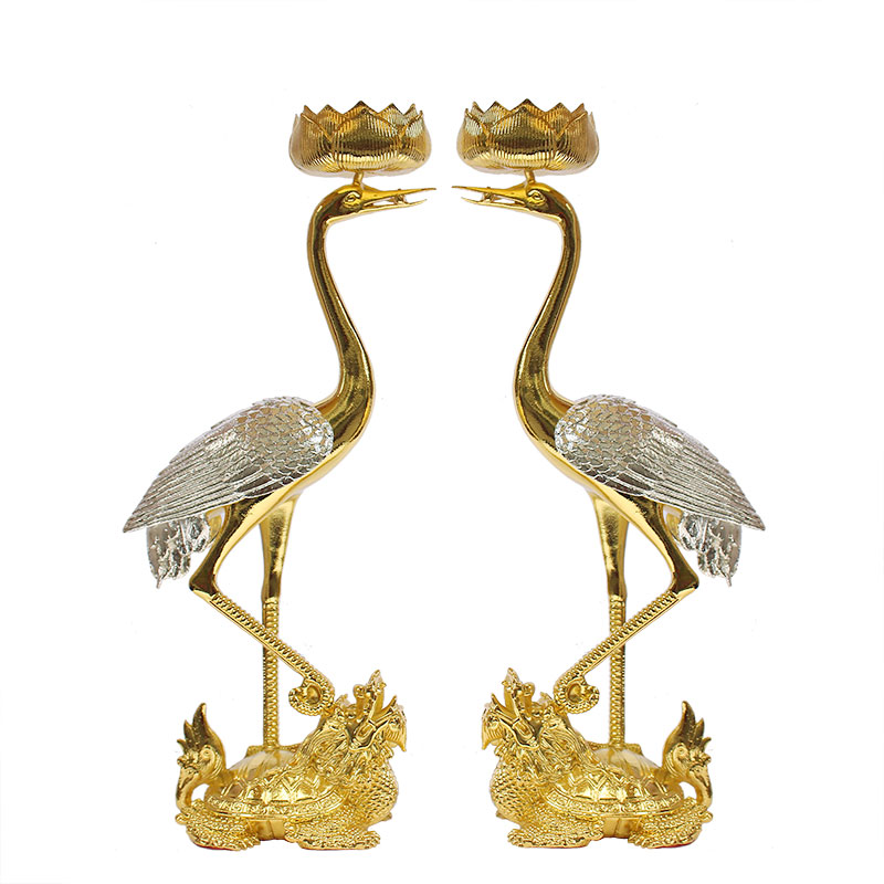 锡烛台龙龟仙鹤烛台一对烛台摆件家用灯台蜡台仙鹤踏龙龟烛台合金