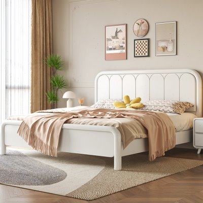 北欧白色榉木全实木床现代简约奶油风1.5m1米8双人大床主卧室婚床