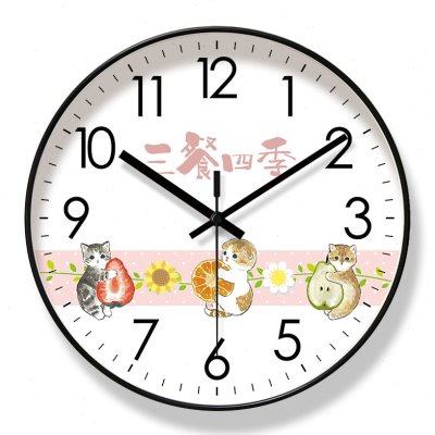 易普拉6193卡通小猫挂钟客厅钟表简约萌宠时钟挂表静音扫秒石英钟