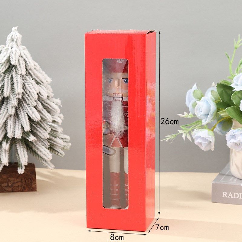 圣诞装饰品木质胡桃夹子红白款 24CM手绘印花木头人套4桌面摆件