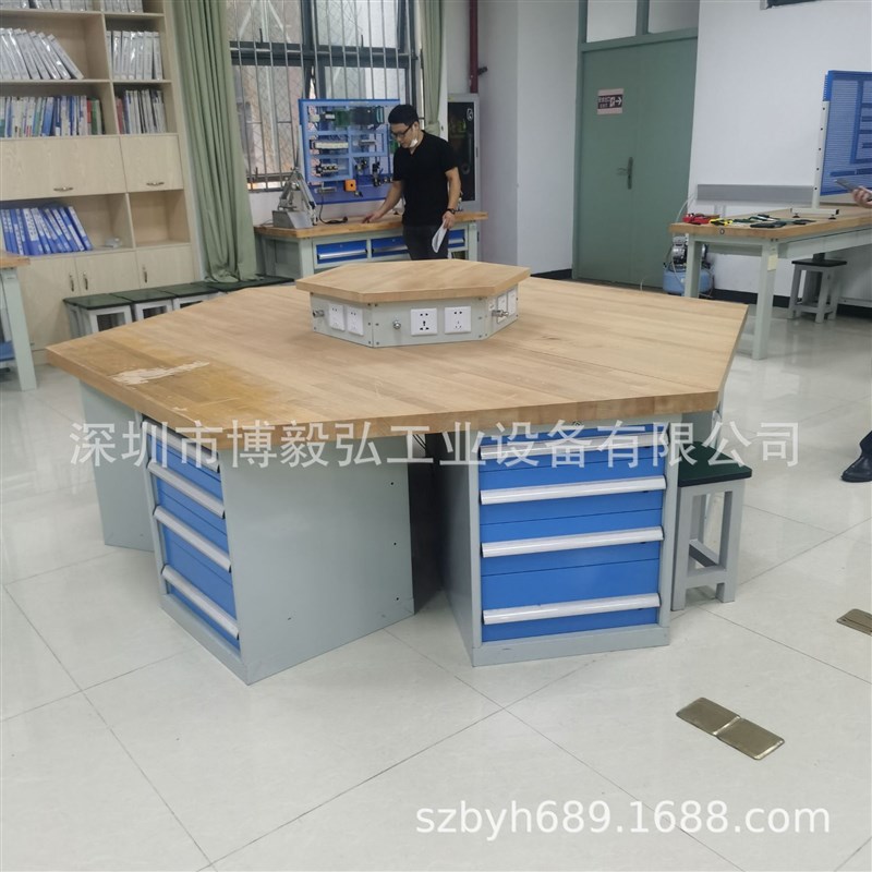 深圳博毅弘双工位钳工台 四边位工具柜 钳工实训桌六角虎钳工作台