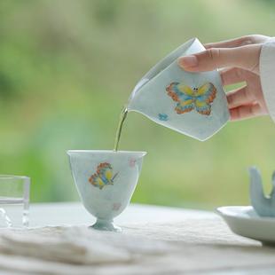 弥言有田烧手绘蝴蝶主人手工陶瓷高足大号茶杯家用品茗杯个人专用