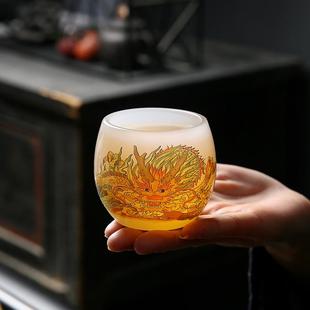 玻璃品茗杯功夫 1F3百福琉璃茶杯家用个人主人杯祥龙琉璃杯子中式