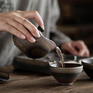 粗陶大号鎏金手抓壶 饰柴烧手工复古茶具茶壶 新中式 荷韵家居装