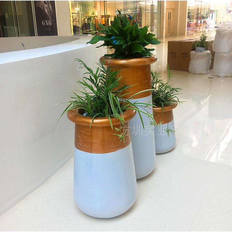 现代创意玻璃钢圆形落地组合式花盆商场写字楼景观美陈装饰花器图片