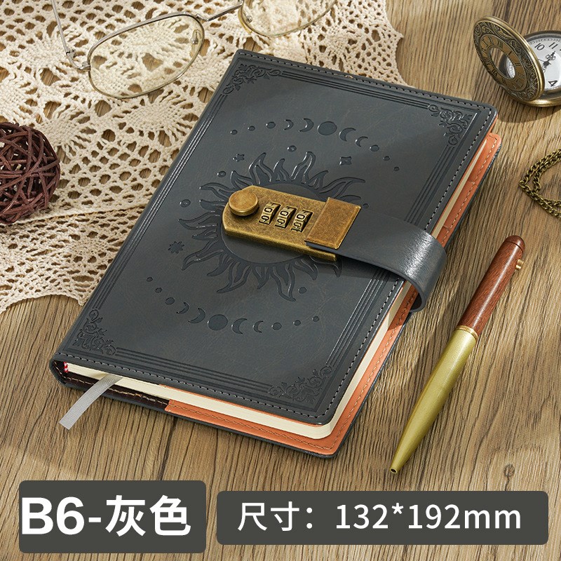 新款B6手账本复古密码本创意笔记本学生带锁日记本文具用品